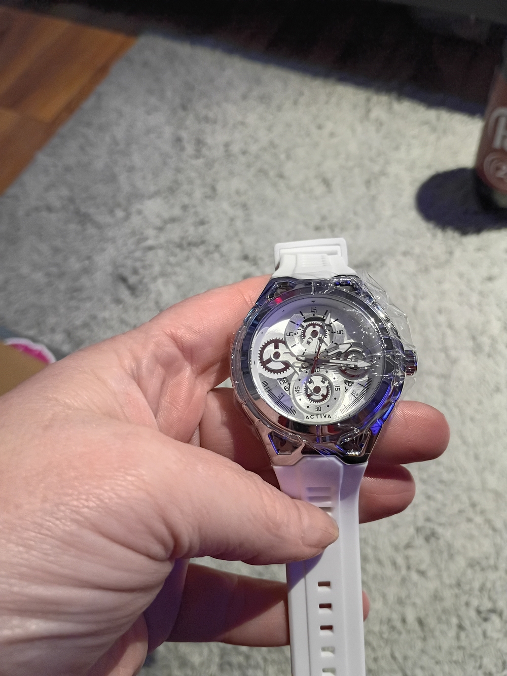 Ativa By Invictia White Clear-Case Men's Chronograph Skeleton Design Divers Watc
